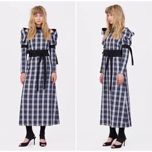 NWT Julia Allert Blue Checker Cold Shoulder Long Sleeve Dress Belted sz XS Edgy